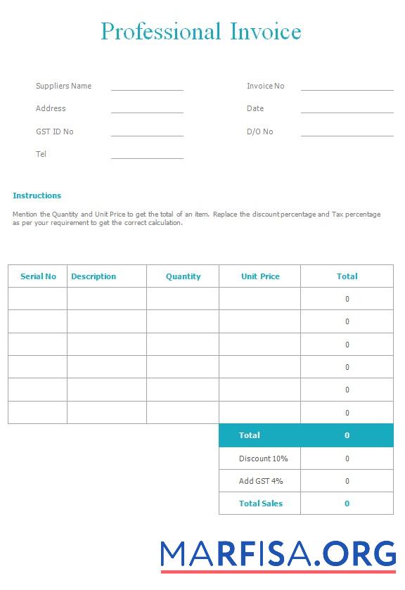 Downloadable Free Professional Invoice Template
